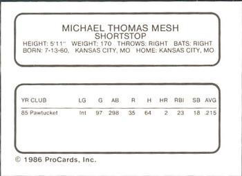 1986 ProCards Pawtucket Red Sox #NNO Mike Mesh Back