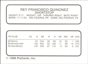 1986 ProCards Pawtucket Red Sox #NNO Rey Quinones Back