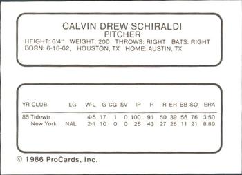 1986 ProCards Pawtucket Red Sox #NNO Calvin Schiraldi Back
