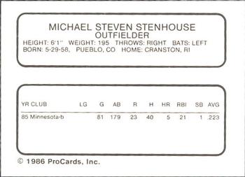 1986 ProCards Pawtucket Red Sox #NNO Mike Stenhouse Back