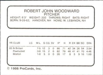 1986 ProCards Pawtucket Red Sox #NNO Rob Woodward Back