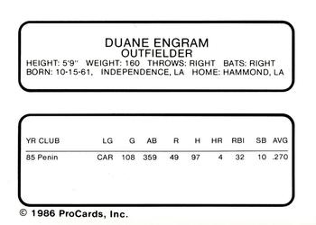 1986 ProCards Peninsula White Sox #10 Duane Engram Back