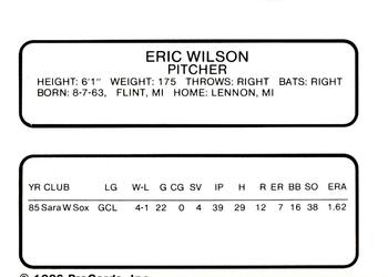 1986 ProCards Peninsula White Sox #27 Eric Wilson Back