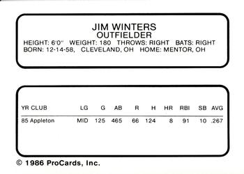 1986 ProCards Peninsula White Sox #28 Jim Winters Back