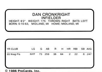 1986 ProCards Peninsula White Sox #7 Dan Cronkright Back