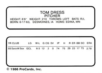 1986 ProCards Peninsula White Sox #8 Tom Drees Back