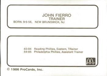 1986 ProCards Peoria Chiefs #NNO John Fierro Back