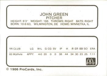 1986 ProCards Peoria Chiefs #NNO John Green Back