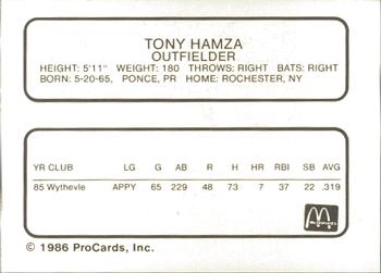 1986 ProCards Peoria Chiefs #NNO Tony Hamza Back