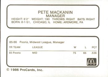 1986 ProCards Peoria Chiefs #NNO Pete Mackanin Back