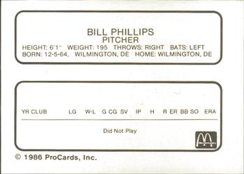 1986 ProCards Peoria Chiefs #NNO Bill Phillips Back