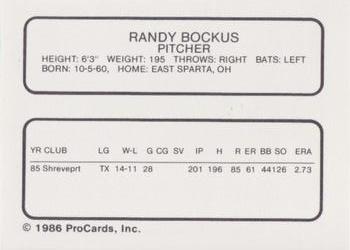 1986 ProCards Phoenix Firebirds #NNO Randy Bockus Back