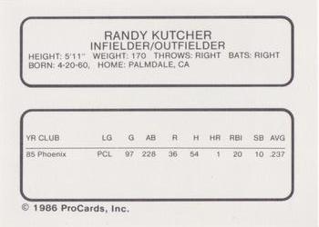 1986 ProCards Phoenix Firebirds #NNO Randy Kutcher Back