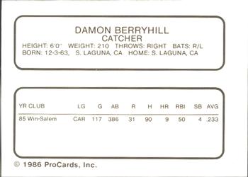 1986 ProCards Pittsfield Cubs #2 Damon Berryhill Back