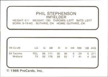 1986 ProCards Pittsfield Cubs #23 Phil Stephenson Back