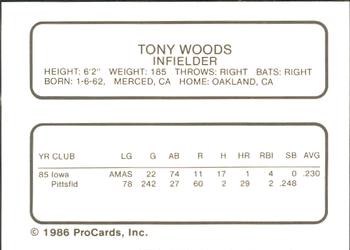 1986 ProCards Pittsfield Cubs #25 Tony Woods Back