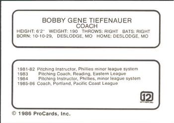 1986 ProCards Portland Beavers #NNO Bobby Tiefenauer Back