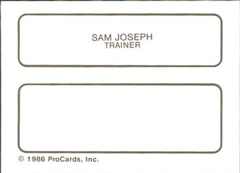 1986 ProCards Quad City Angels #16 Sam Joseph Back