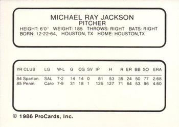 1986 ProCards Reading Phillies #11 Mike Jackson Back