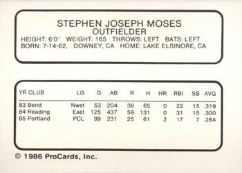 1986 ProCards Reading Phillies #18 Steve Moses Back