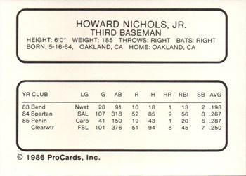 1986 ProCards Reading Phillies #19 Howard Nichols Back