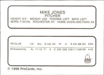 1986 ProCards Richmond Braves #10 Mike Jones Back