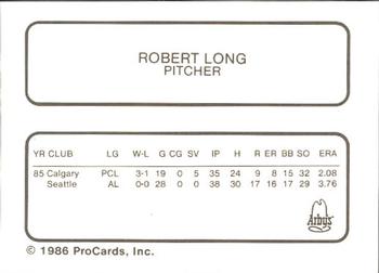 1986 ProCards Richmond Braves #12 Robert Long Back