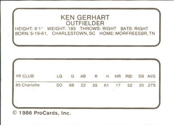 1986 ProCards Rochester Red Wings #NNO Ken Gerhart Back