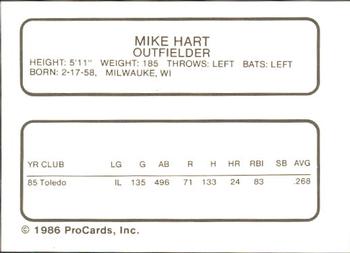 1986 ProCards Rochester Red Wings #NNO Mike Hart Back