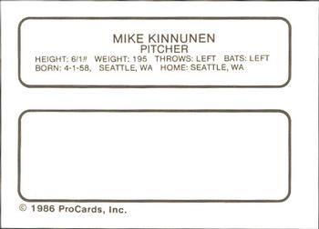 1986 ProCards Rochester Red Wings #NNO Mike Kinnunen Back