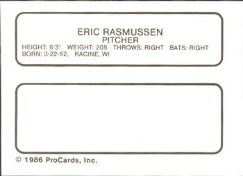1986 ProCards Rochester Red Wings #NNO Eric Rasmussen Back