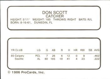 1986 ProCards Rochester Red Wings #NNO Don Scott Back