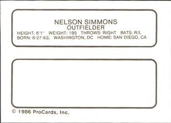 1986 ProCards Rochester Red Wings #NNO Nelson Simmons Back