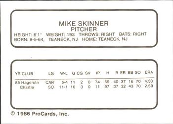 1986 ProCards Rochester Red Wings #NNO Mike Skinner Back