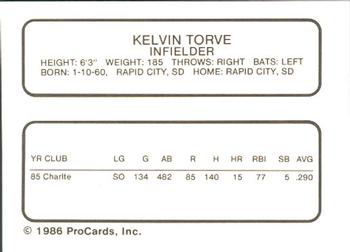 1986 ProCards Rochester Red Wings #NNO Kelvin Torve Back