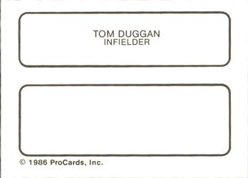 1986 ProCards Salem Red Birds #6 Tom Duggan Back