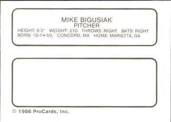 1986 ProCards San Jose Bees #3 Mike Bigusiak Back