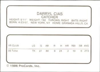 1986 ProCards San Jose Bees #6 Darryl Cias Back