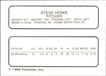 1986 ProCards San Jose Bees #10 Steven Howe Back