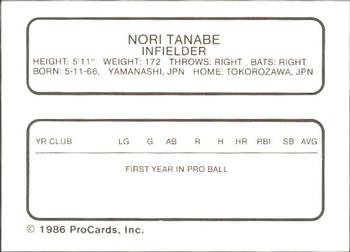 1986 ProCards San Jose Bees #20 Norio Tanabe Back