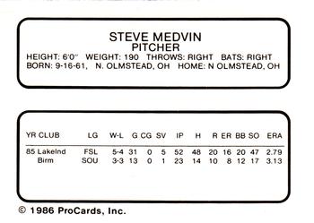 1986 ProCards Shreveport Captains #18 Scott Medvin Back