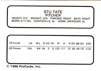 1986 ProCards Shreveport Captains #24 Stu Tate Back