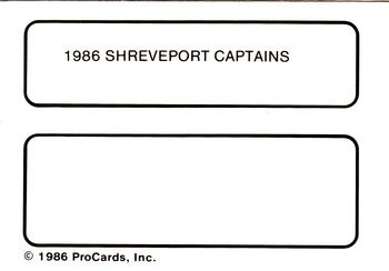 1986 ProCards Shreveport Captains #28 Shreveport Captains Back