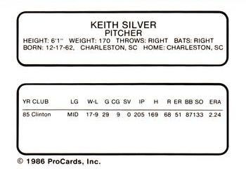 1986 ProCards Shreveport Captains #23 Keith Silver Back
