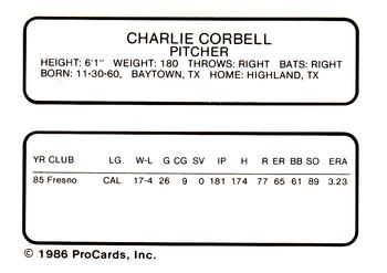 1986 ProCards Shreveport Captains #5 Charlie Corbell Back