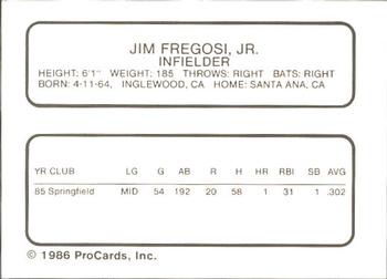 1986 ProCards St. Petersburg Cardinals #9 Jim Fregosi Jr. Back