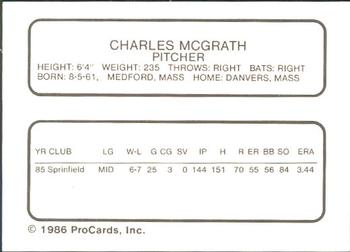 1986 ProCards St. Petersburg Cardinals #19 Charles McGrath Back