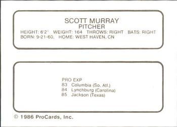 1986 ProCards St. Petersburg Cardinals #21 Scott Murray Back