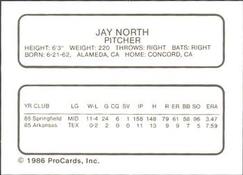 1986 ProCards St. Petersburg Cardinals #22 Jay North Back