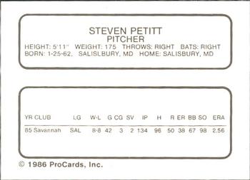 1986 ProCards St. Petersburg Cardinals #24 Steven Petitt Back